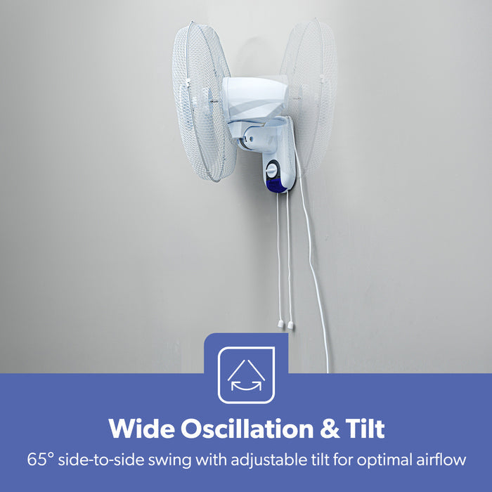 16-Inch White Oscillating Wall Mounted Fan 45W