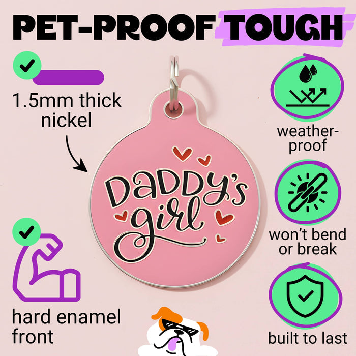 Bad Tags - Pink Enamel Dog Tag with Digital Pet ID - Daddy's Girl - Dog.Dog.Cat.