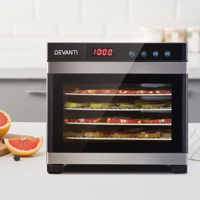 DEVANTi 6 Trays Commercial Food Dehydrator Stainless Steel Fruit Dryer -Home Living Store - -