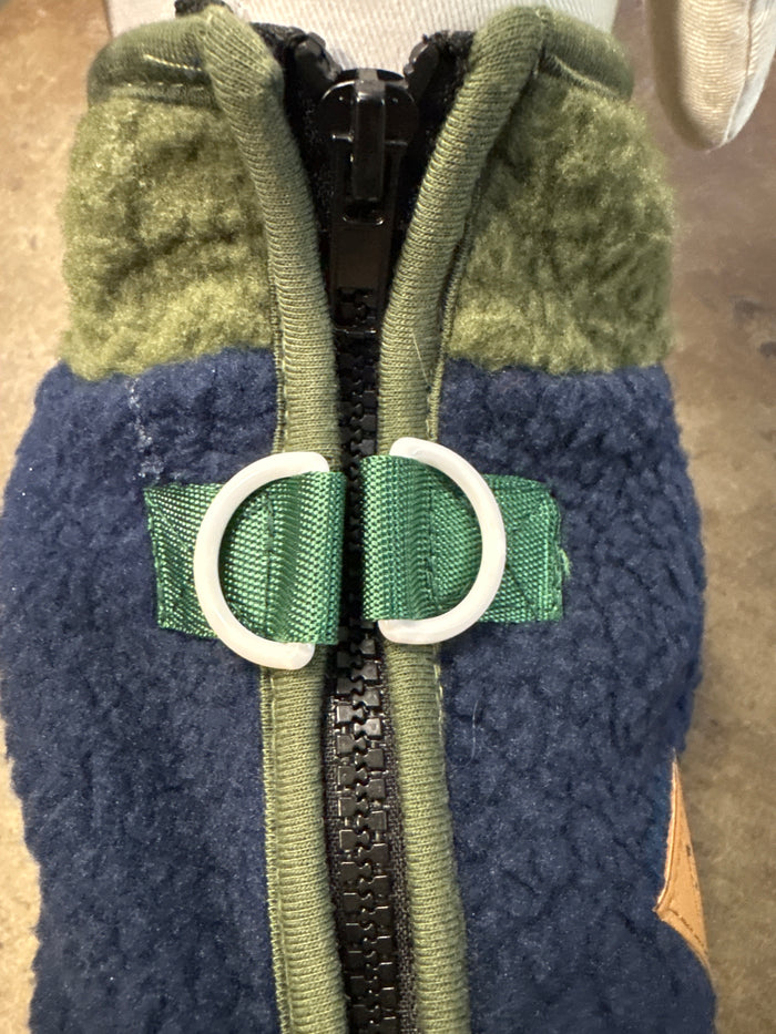 Dog Four Legged Fleece Navy with Olive Trim - Dog.Dog.Cat.
