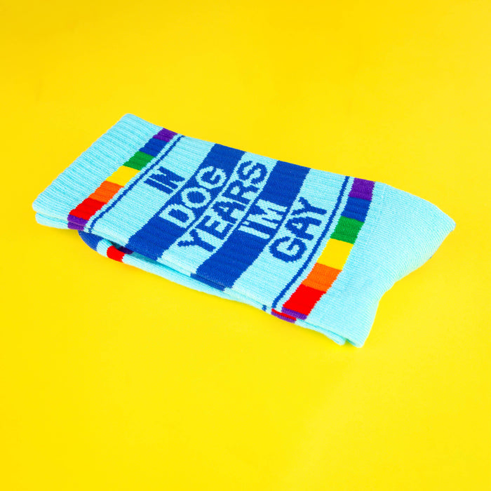 In Dog Years I'm Gay Gym Crew Socks - Dog.Dog.Cat.