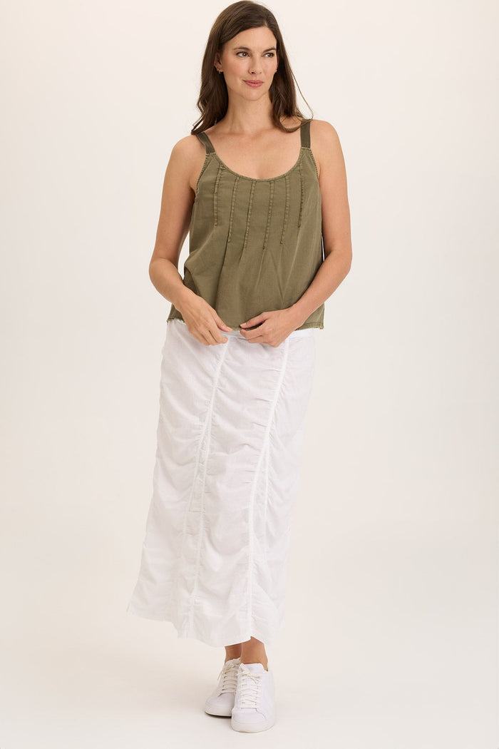 Wearables Linen Shirred Asymmetric Midi Skirt