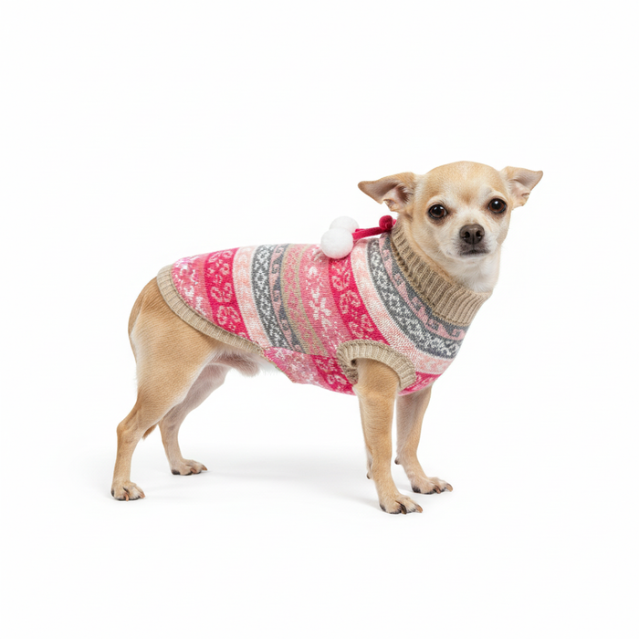 Extra Small Dog in Pink Norwegian Sweater - Side View