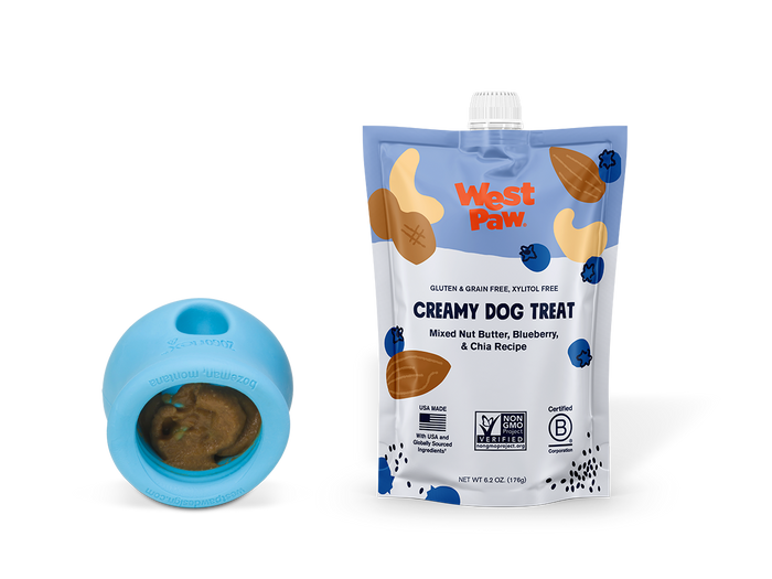 West Paw Nut Butter Dog Treat - Blueberry & Chia Seed - Healthy Creamy Treat - Dog.Dog.Cat.