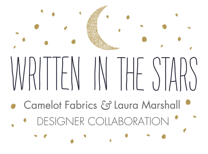 Written in the Stars Navy Granite Metallic Fabric, Camelot