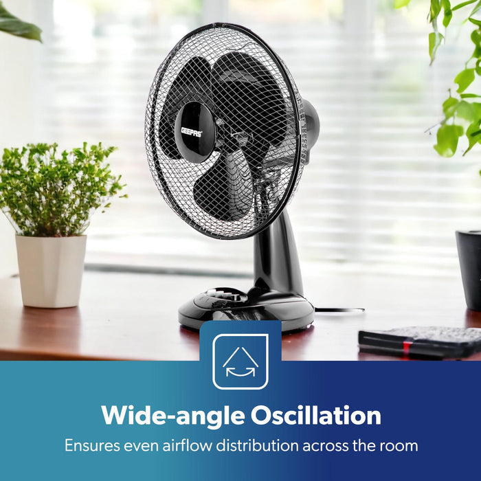 12-Inch Oscillating Black Table Fan with 3 Speed Settings