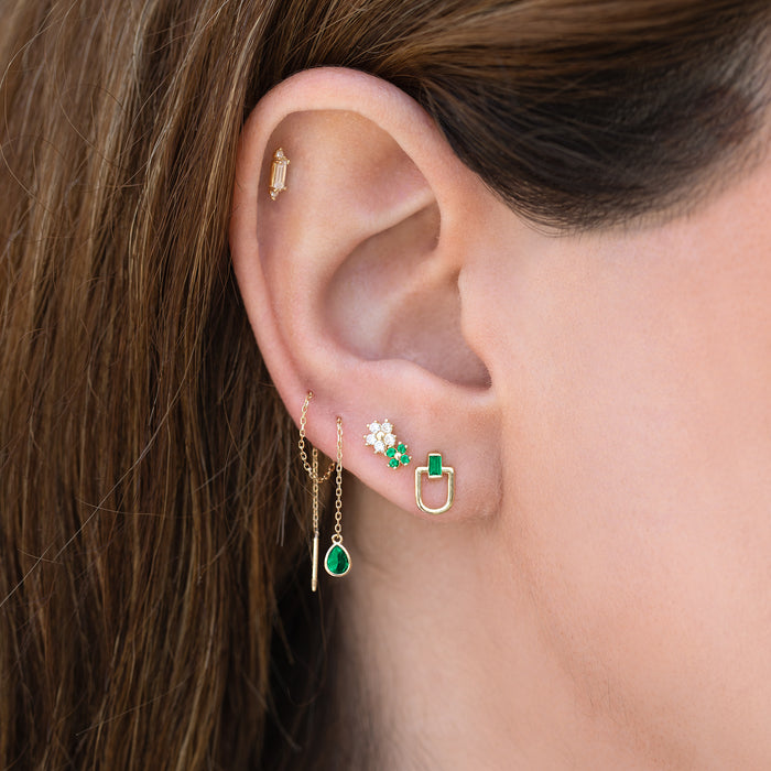 14k Solid Gold Emerald Threader Earring