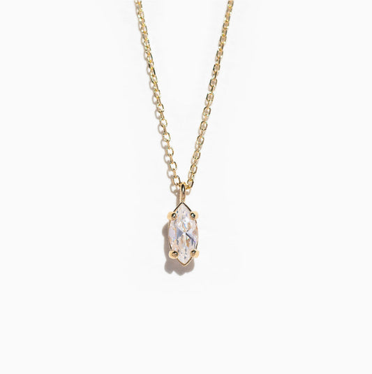 14k Solid Gold Marquise Shimmer Necklace