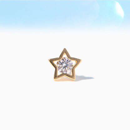 14k Solid Gold Star Stud