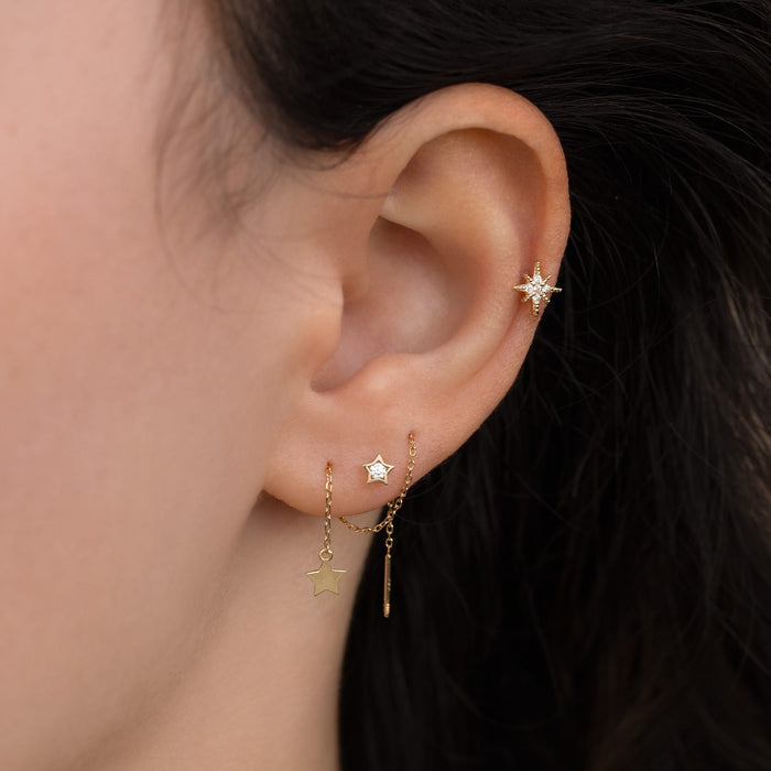 14k Solid Gold Star Stud