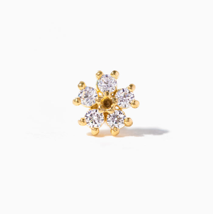 14k Solid Gold Tiny Flower Stud