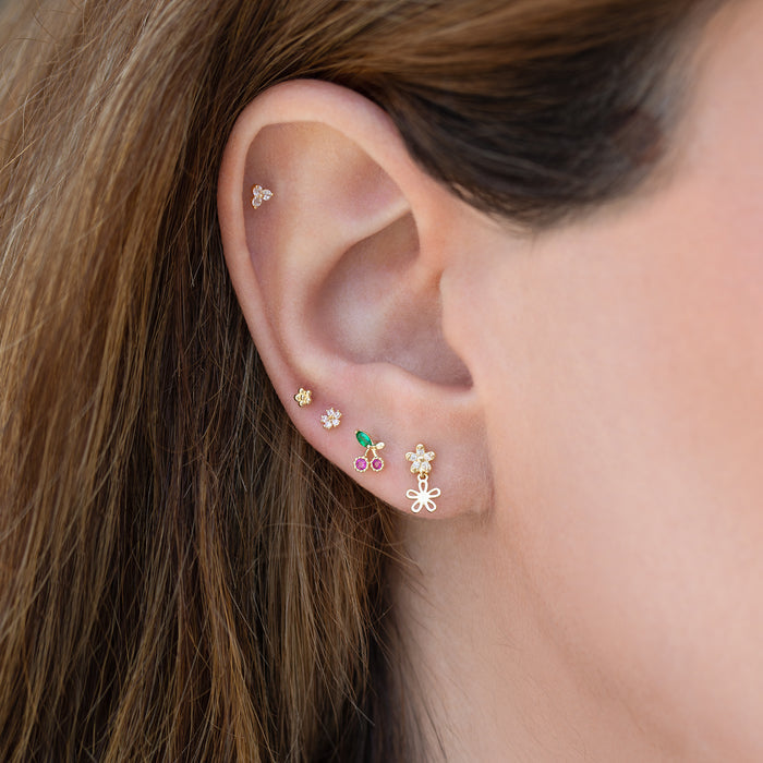 14k Solid Gold Tiny Flower Stud