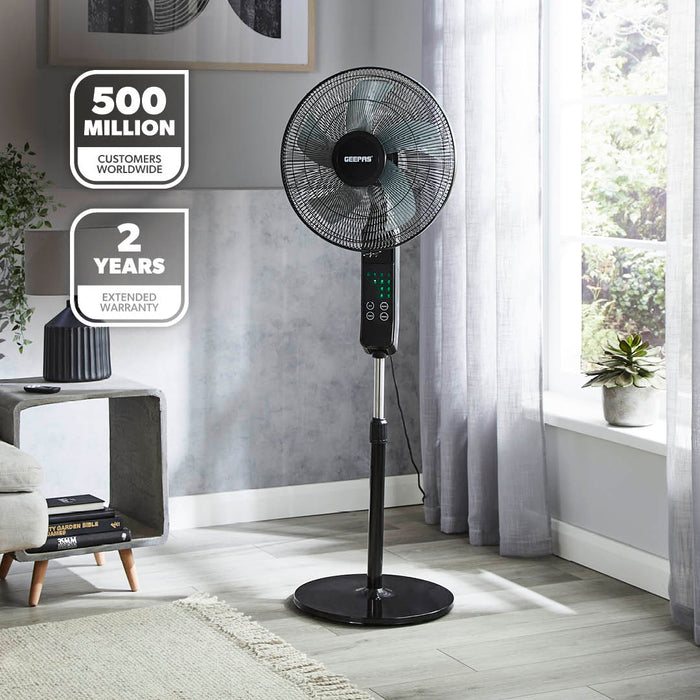16" Portable Black Remote Controlled Pedestal Fan