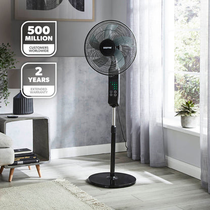 16" Portable Black Remote Controlled Pedestal Fan