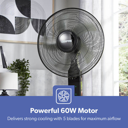 16" Portable Black Remote Controlled Pedestal Fan