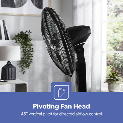 16" Portable Black Remote Controlled Pedestal Fan