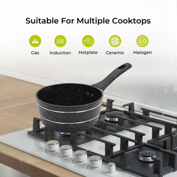 16cm Aluminium Non-Stick Black Granite Saucepan