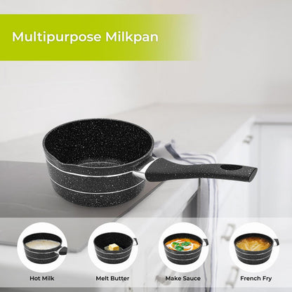 16cm Aluminium Non-Stick Black Granite Saucepan