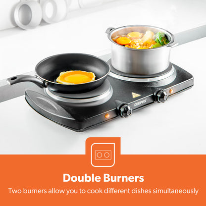 2000W Black Double Burner Portable Ceramic Hot Plate
