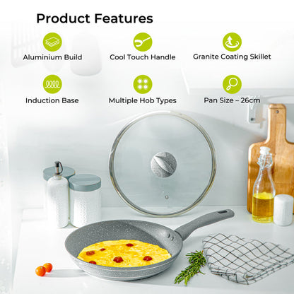 26cm Aluminium Non-Stick Frying Pan with Glass Lid