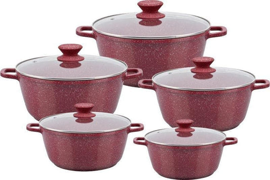 5-Piece Red Non-Stick Die-Cast Aluminium Cookware Set