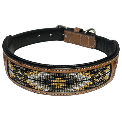 Carved and Beaded Leather Dog Collar AE9214 Gold - Dog.Dog.Cat.