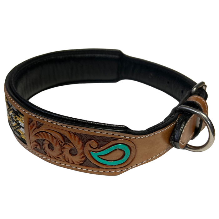 Carved and Beaded Leather Dog Collar AE9214 Gold - Dog.Dog.Cat.