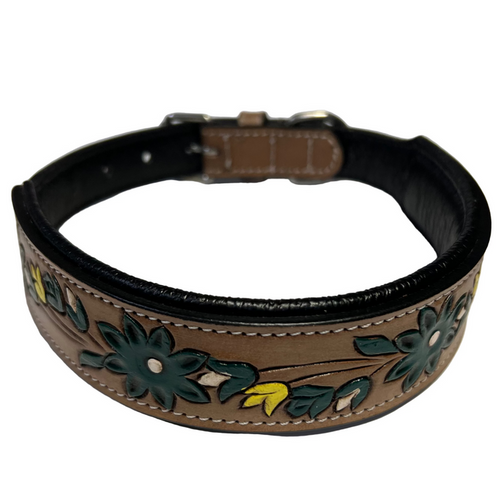 Carved and Beaded Leather Dog Collar AE9167 - Dog.Dog.Cat.