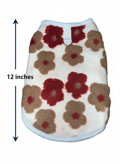 Floral Fuzzy Dog Vest Style Sweater with Leash Attachment - Dog.Dog.Cat.