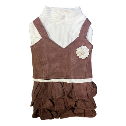 Dog Dress - Brown Strap with Flower Brooch - Dog.Dog.Cat.