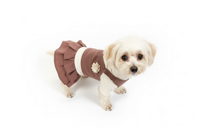 Dog Dress - Brown Strap with Flower Brooch - Dog.Dog.Cat.
