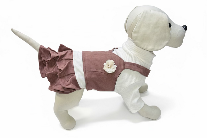 Dog Dress - Brown Strap with Flower Brooch - Dog.Dog.Cat.