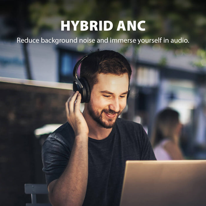 Aria 3 Noise Cancelling Headphones with Mic, hybrid ANC reduces background noise for immersive listening.