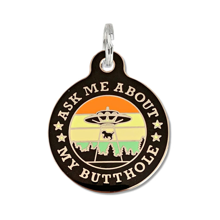 Bad Tags - Enamel Dog Tag w/ Scannable Pet ID - Ask About my Butthole - Dog.Dog.Cat.