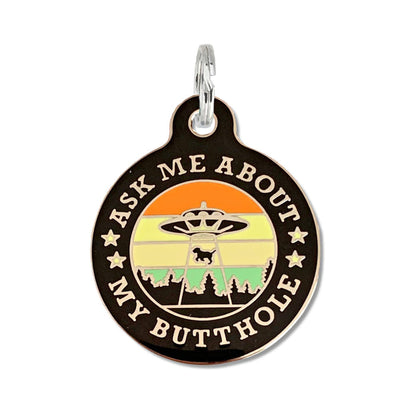 Bad Tags - Enamel Dog Tag w/ Scannable Pet ID - Ask About my Butthole - Dog.Dog.Cat.