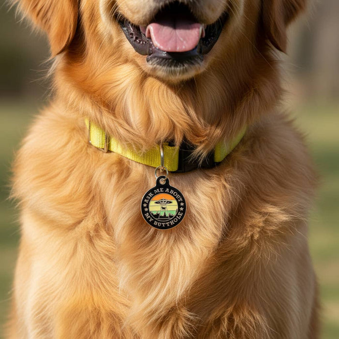 Bad Tags - Enamel Dog Tag w/ Scannable Pet ID - Ask About my Butthole - Dog.Dog.Cat.