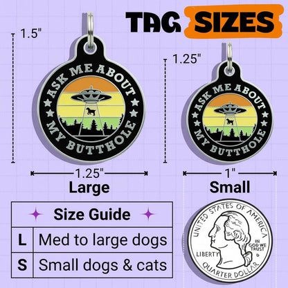 Bad Tags - Enamel Dog Tag w/ Scannable Pet ID - Ask About my Butthole - Dog.Dog.Cat.