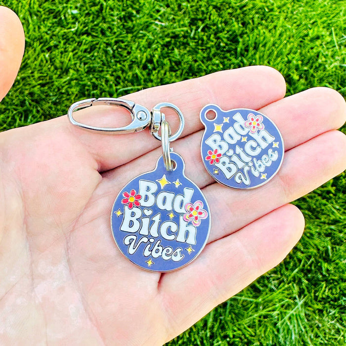 Bad Bitch Vibes - Personalized Dog ID Tag w/ Scannable Code - - Dog.Dog.Cat.