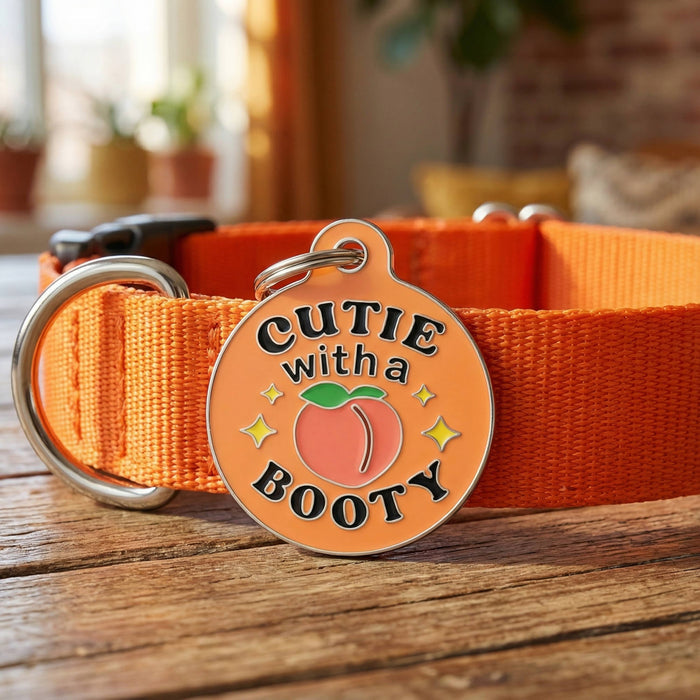Bad Tags - Enamel Dog Tag w/ Scannable Pet ID - Cutie with a Booty - Dog.Dog.Cat.