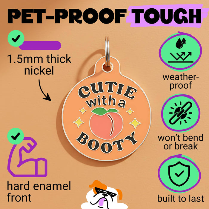 Bad Tags - Enamel Dog Tag w/ Scannable Pet ID - Cutie with a Booty - Dog.Dog.Cat.