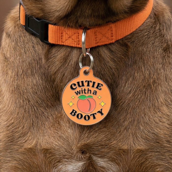 Bad Tags - Enamel Dog Tag w/ Scannable Pet ID - Cutie with a Booty - Dog.Dog.Cat.