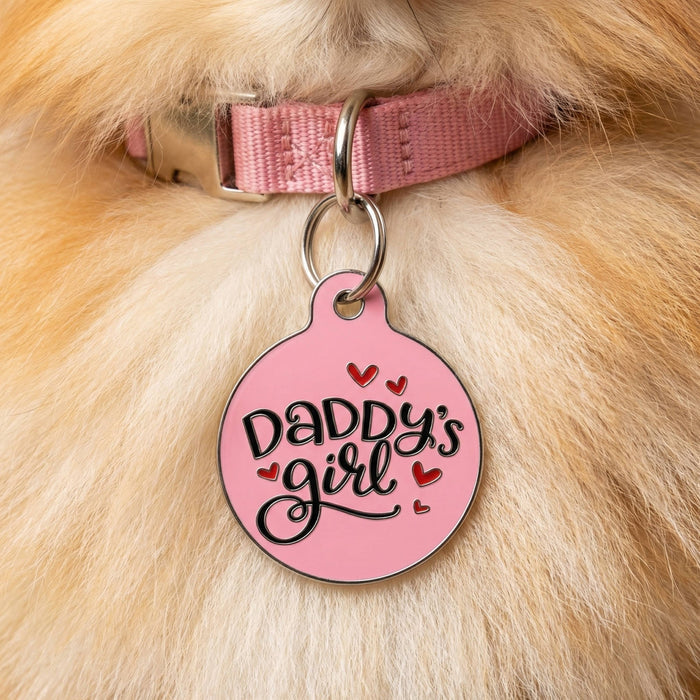 Bad Tags - Pink Enamel Dog Tag with Digital Pet ID - Daddy's Girl - Dog.Dog.Cat.
