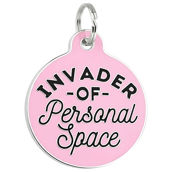 Bad Tags - Dog Tag w/ Digital Pet ID - Invader Personal Space *Pink - Dog.Dog.Cat.