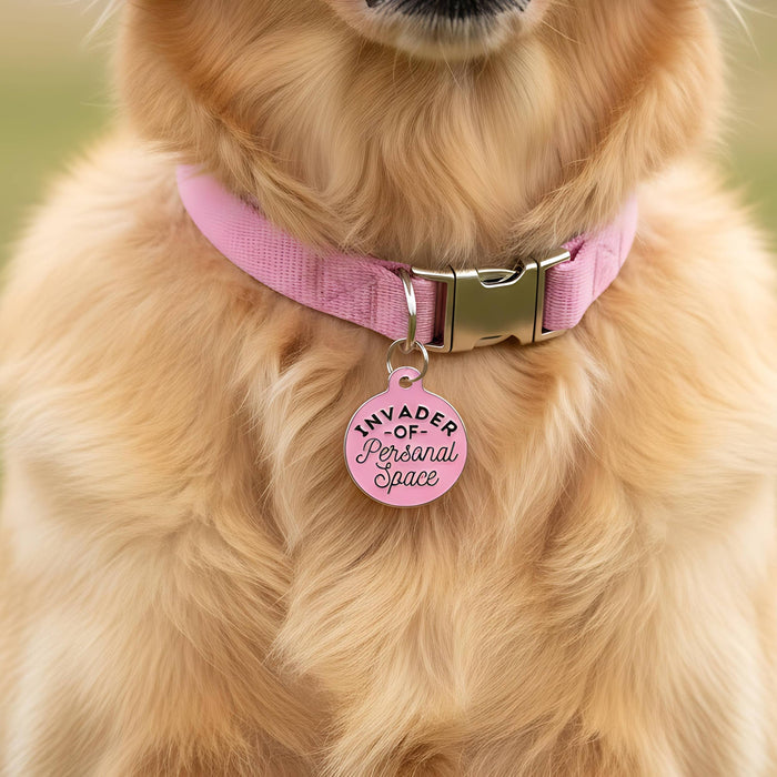 Bad Tags - Dog Tag w/ Digital Pet ID - Invader Personal Space *Pink - Dog.Dog.Cat.