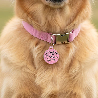 Bad Tags - Dog Tag w/ Digital Pet ID - Invader Personal Space *Pink - Dog.Dog.Cat.