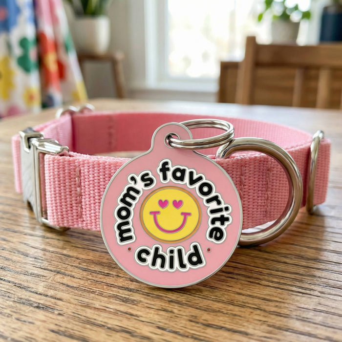 Bad Tags Mom's Fave Child Enamel Dog ID Tag - Pink Hard Enamel Pet Tag - Dog.Dog.Cat.