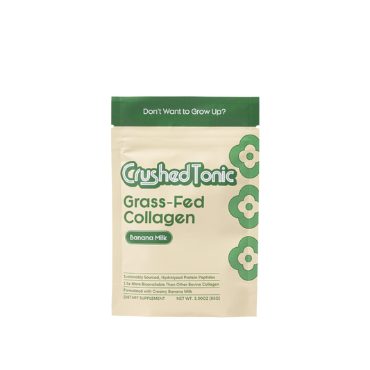Package of Crushed Tonic Grass-Fed Collagen Banana Milk on a white background