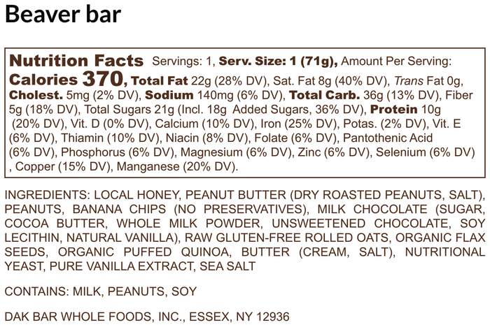 Beaver Bar -Milk Chocolate, Peanut Butter & Banana Snack Bar