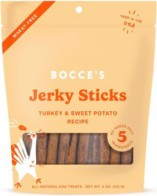 Bocce's Bakery Grazers Turkey & Sweet Potato Jerky Sticks - 4 oz - Dog.Dog.Cat.