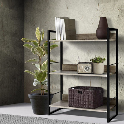 Bookshelf Display Shelves Metal Bookcase Wooden Book Shelf Wall Storage -Home Living Store - -